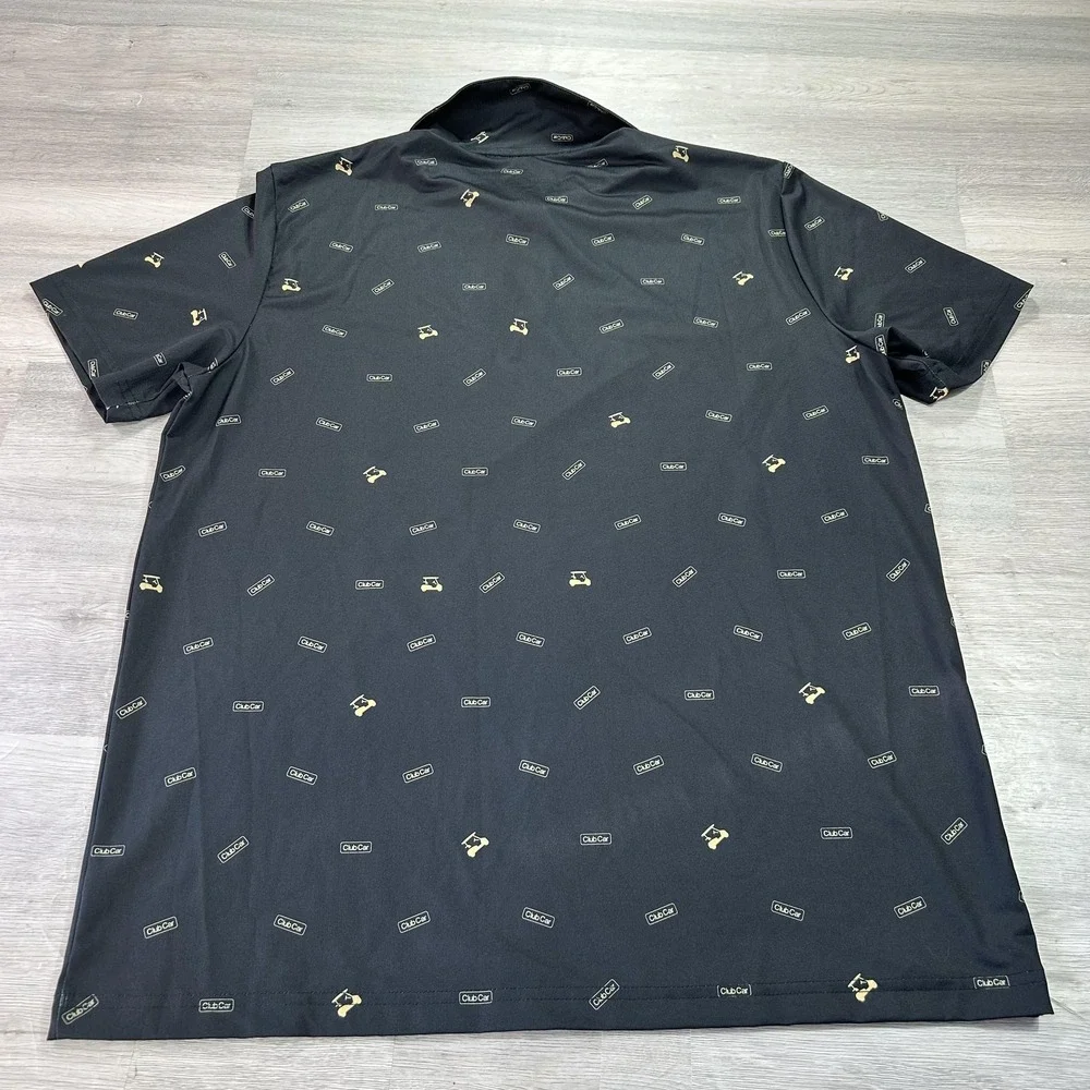 NEW Adidas Polo Shirt Mens XL Black Club Car Golf AOP Print Performance Stretch